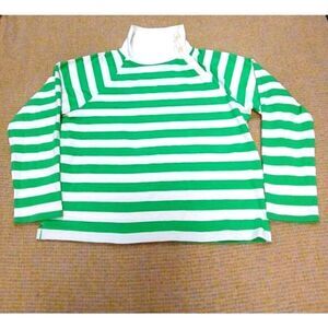 J crew womens xl soft longsleeve green and white mockneck top button